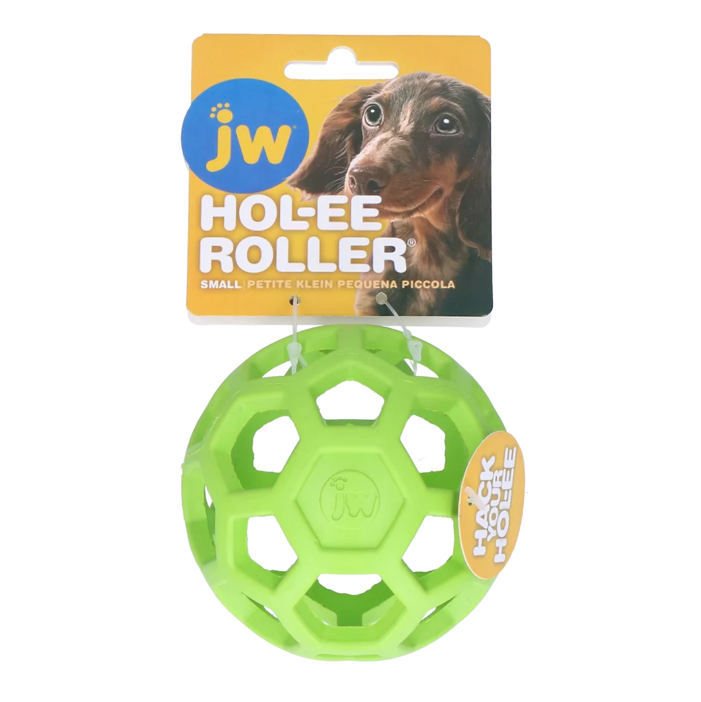 Míč pro psy z přírodního kaučuku na pamlsky, 9 cm, zelený – JW Hol-ee Roller Small - Obrázek 1