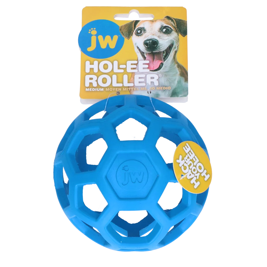 Míček pro psy z přírodního kaučuku na pamlsky, 11,5 cm, modrý – JW Hol-ee Roller - Obrázek 1