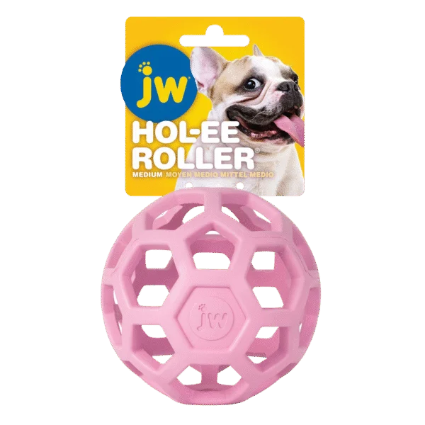 Míček pro psa z přírodního kaučuku na pamlsky, 11,5 cm, růžový – JW Hol-ee Roller