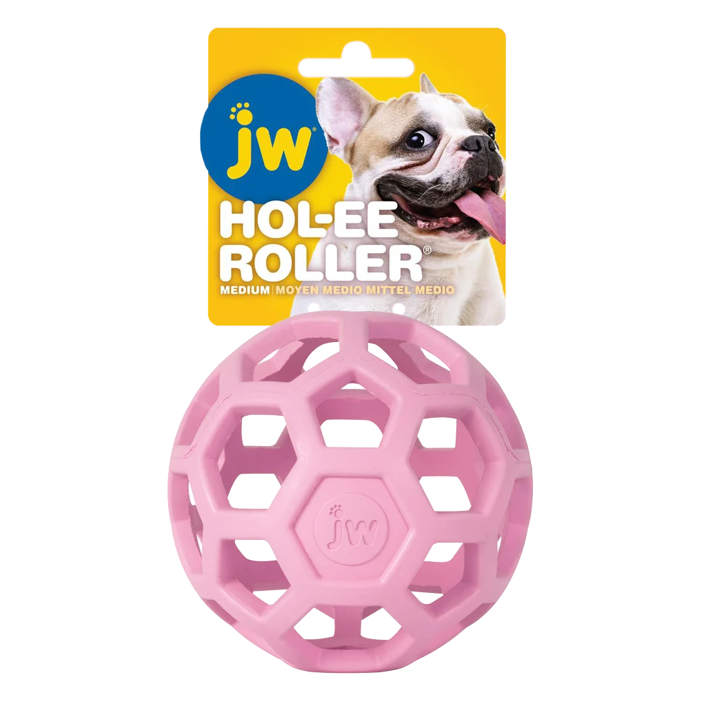Míček pro psa z přírodního kaučuku na pamlsky, 11,5 cm, růžový – JW Hol-ee Roller - Obrázek 1