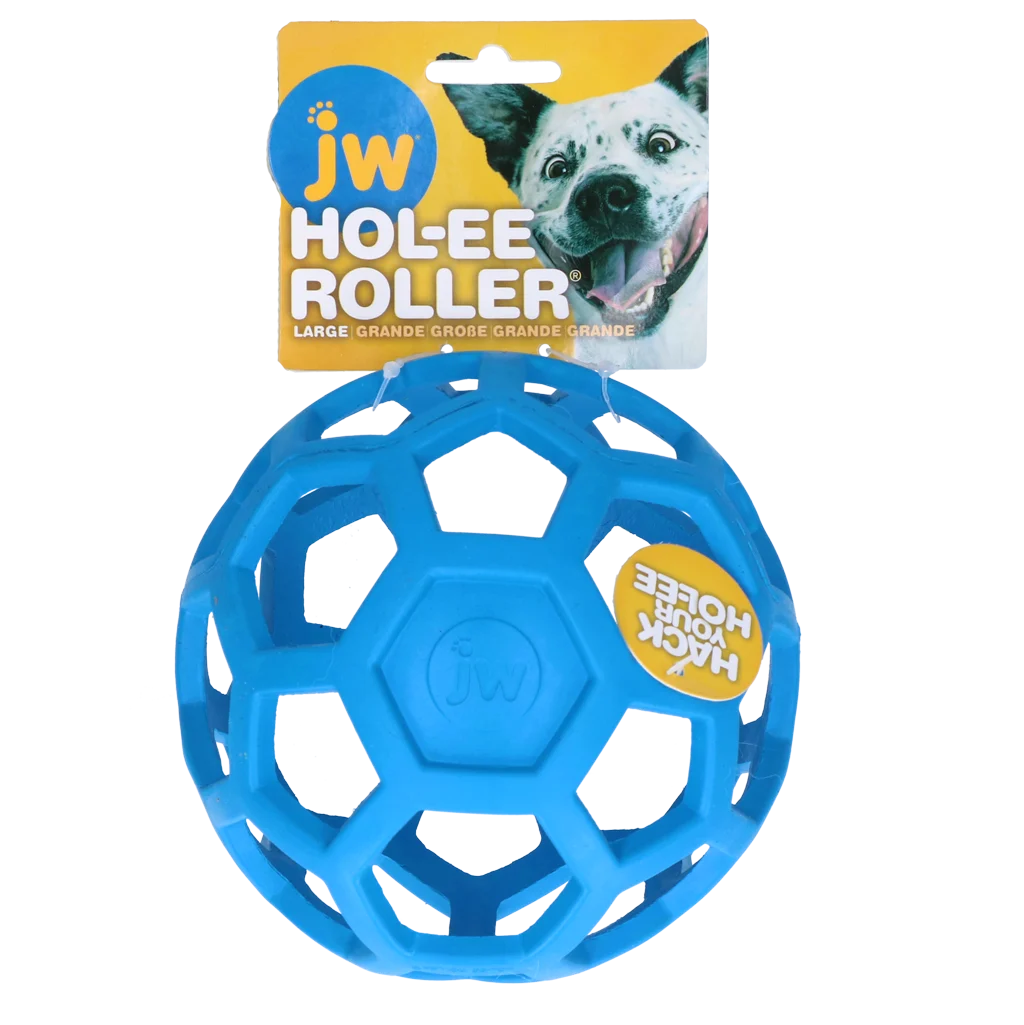 Míč pro psy z přírodního kaučuku na pamlsky, 15 cm, modrý – JW Hol-ee Roller - Obrázek 1