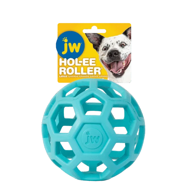 Míček pro psa z přírodního kaučuku na pamlsky, 15 cm, světle modrý – JW Hol-ee Roller