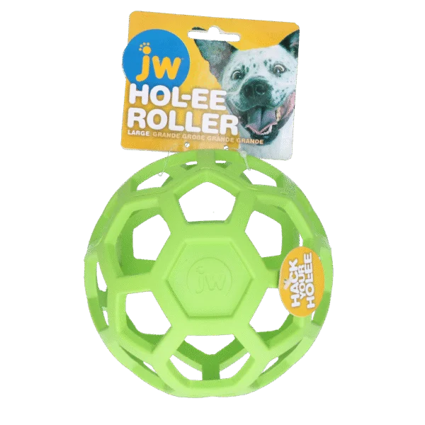 Míček pro psy z přírodního kaučuku na pamlsky, 15 cm, zelený – JW Hol-ee Roller