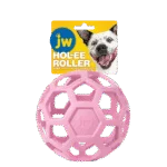 Míček pro psy z přírodního kaučuku na pamlsky, 15 cm, růžový – JW Hol-ee Roller