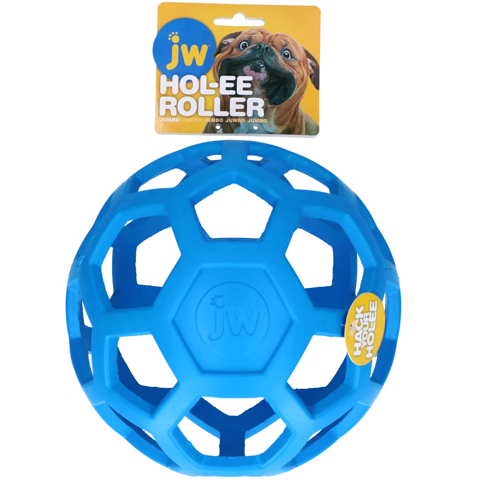 Míč pro psy z přírodního kaučuku na pamlsky Jumbo, 19 cm, modrý – JW Hol-ee Roller - Obrázek 1