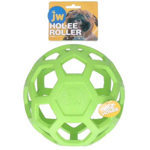 Míč pro psy z přírodního kaučuku na pamlsky Jumbo, 19 cm, zelený – JW Hol-ee Roller