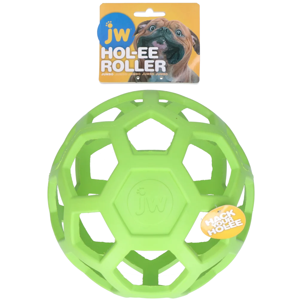 Míč pro psy z přírodního kaučuku na pamlsky Jumbo, 19 cm, zelený – JW Hol-ee Roller - Obrázek 1