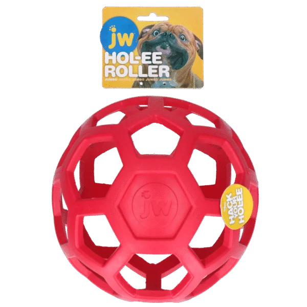 Míč pro psy z přírodního kaučuku na pamlsky, 19 cm, červený – JW Hol-ee Roller