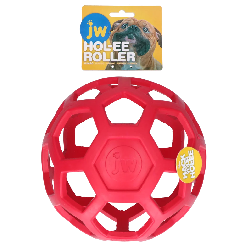 Míč pro psy z přírodního kaučuku na pamlsky, 19 cm, červený – JW Hol-ee Roller - Obrázek 1