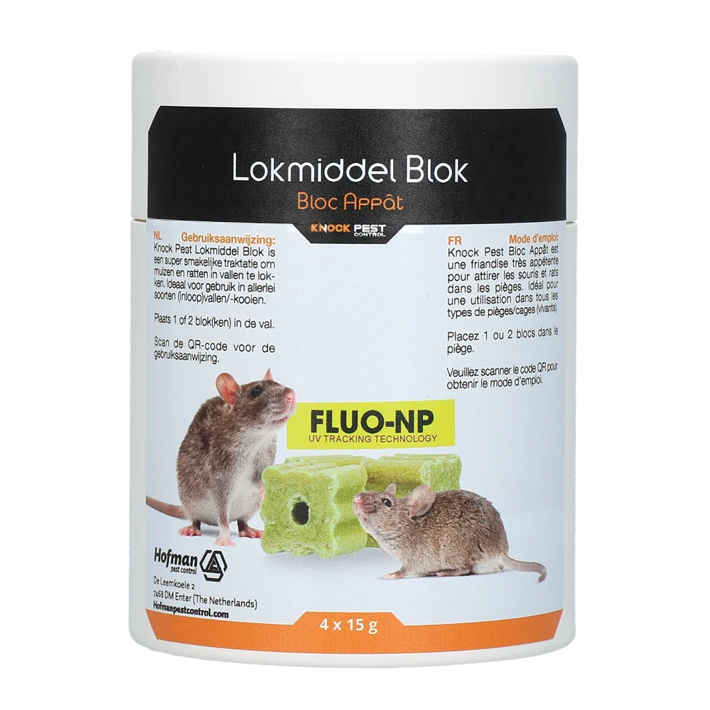 KNOC0207.png Návnadové bloky na myši a krysy, 4 x 15 g – Knock Pest Fluo-NP - Obrázek 1