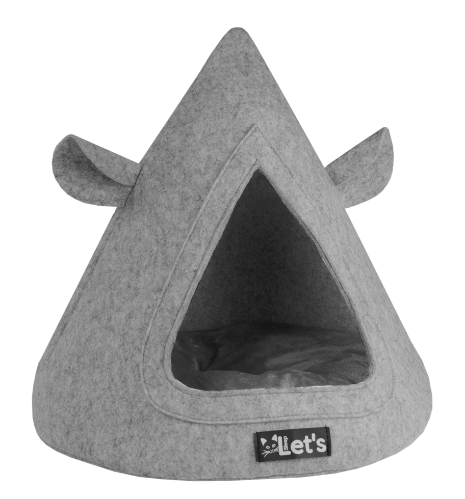 LETS365.png Plstěné týpí pro kočky s polštářkem, 50 x 45 cm, šedé – Let's Sleep Pet Cave TeePee - Obrázek 1
