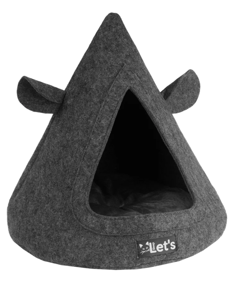Plstěné kočičí teepee s polštářkem, 50 x 45 cm, antracitové – Let's Sleep Pet Cave TeePee