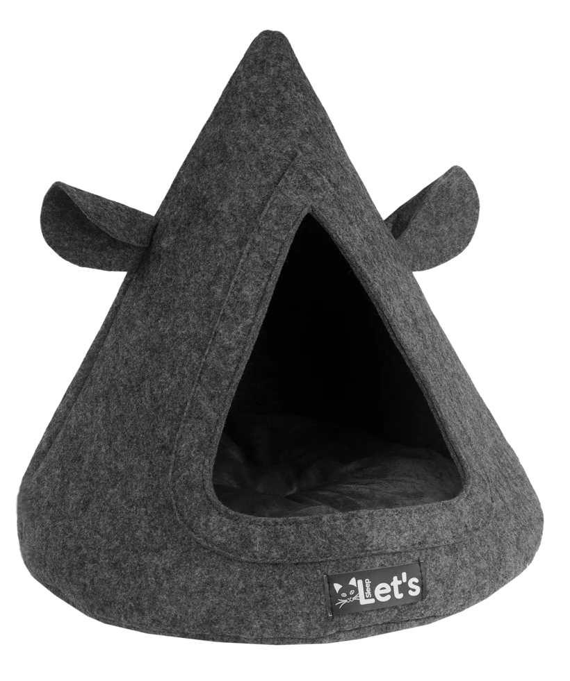 Plstěné kočičí teepee s polštářkem, 50 x 45 cm, antracitové – Let's Sleep Pet Cave TeePee - Obrázek 1