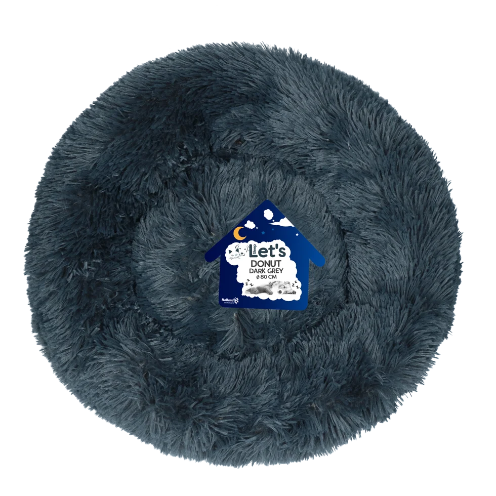 LETS381E.png Kulatý pelíšek pro psy, tmavě šedý XL, ø 80 cm – Let's Sleep Donut - Obrázek 1