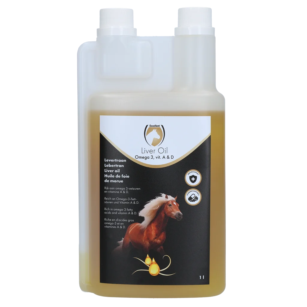 LEVE001000.png Olej z tresčích jater s Omega 3 a vitaminy A a D, 1 l – Excellent Horse Liver Oil - Obrázek 1