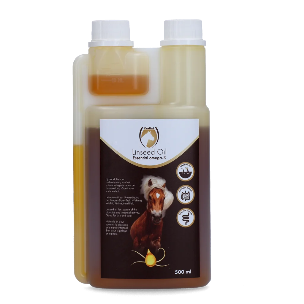 Lněný olej pro koně, lisovaný za studena, 500 ml – Excellent Horse Linseed Oil - Obrázek 1