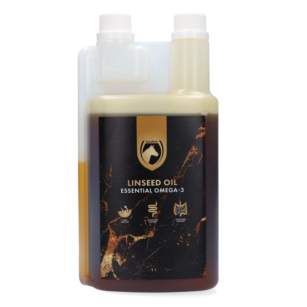 LIJN0001.png Lněný olej pro koně, za studena lisovaný, 1 l – Excellent Horse Linseed Oil - Obrázek 1