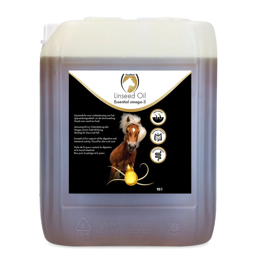 LIJN0010.png Lněný olej pro koně, lisovaný za studena, 10 l – Excellent Horse Linseed Oil - Obrázek 1