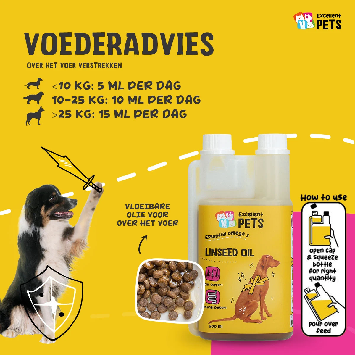 Lněný olej pro psy s omega 3, lisovaný za studena, 500 ml – Excellent Pets Linseed Oil - Obrázek 2