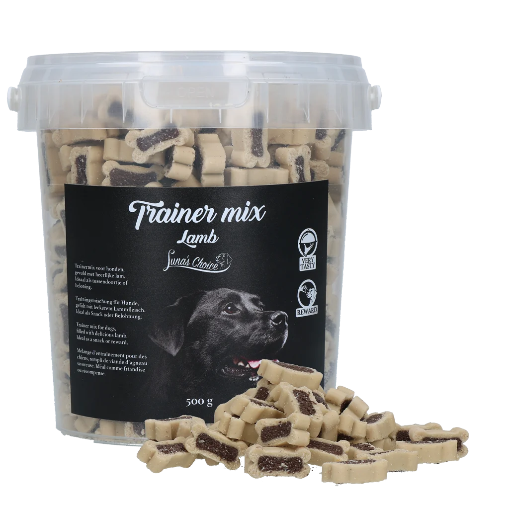 Pamlsky pro výcvik s jehněčím, 500 g v uzavíratelném kyblíku – Luna's Choice Trainer Mix Lamb - Obrázek 1