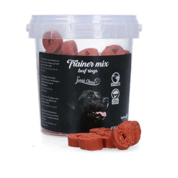 Výcvikové pamlsky s hovězím masem, měkké kroužky, 400 g – Luna's Choice Trainer Mix hovězí kroužky