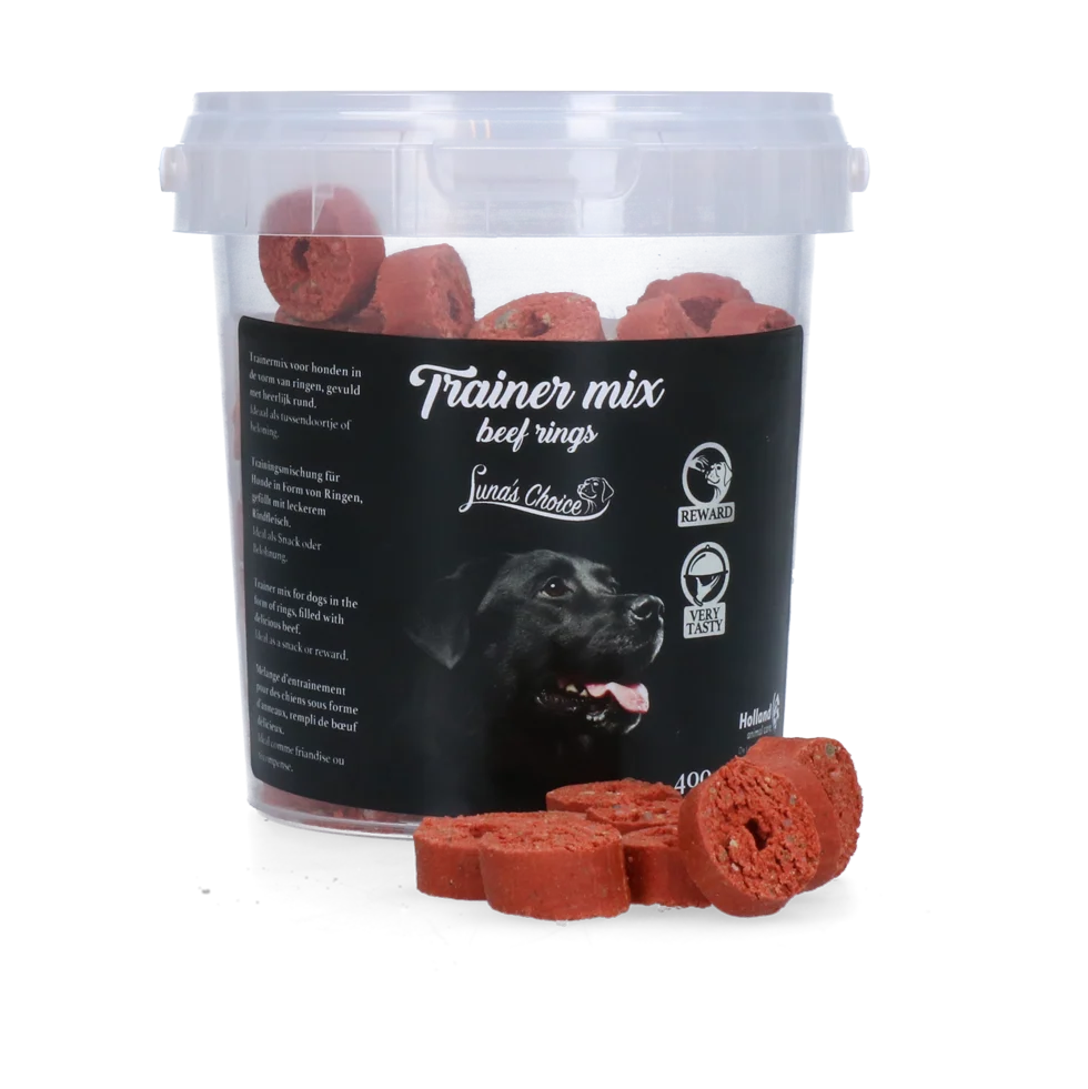 LUNA0046.png Výcvikové pamlsky s hovězím masem, měkké kroužky, 400 g – Luna's Choice Trainer Mix hovězí kroužky - Obrázek 1