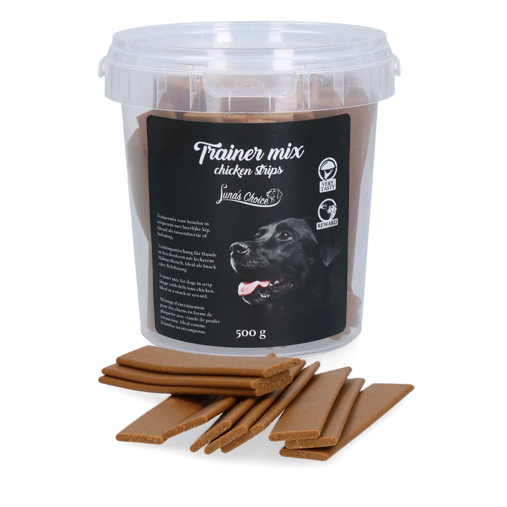 Pamlsky pro výcvik s kuřecím, měkké proužky, 500 g – Luna's Choice Trainer Mix Chicken strips - Obrázek 1