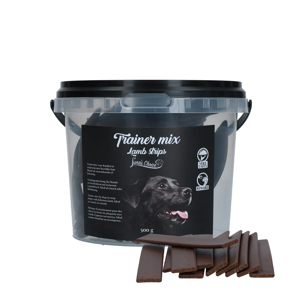 LUNA0052.png Pamlsky pro výcvik s jehněčím, měkké proužky, 500 g – Luna's Choice Trainer Mix Lamb Strips - Obrázek 1