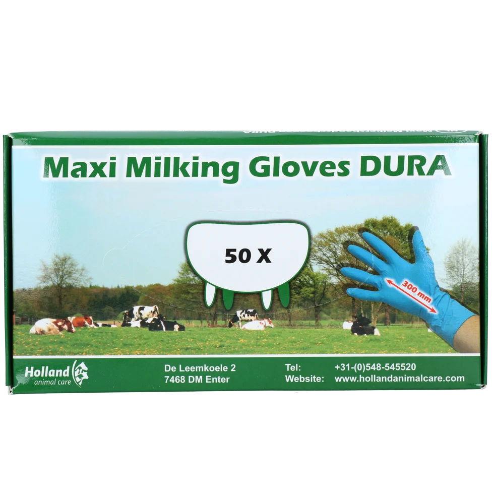 Dojicí rukavice extra silné a dlouhé, velikost M (7 až 8), 50 kusů – Hofman Animal Care Maxi Milking Gloves DURA - Obrázek 1