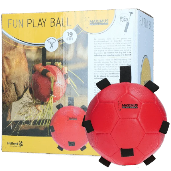 Míč na hraní pro koně s elastickými pásky, 19 cm, červený – Excellent Horse Fun Play Ball