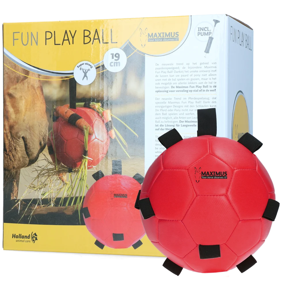 Míč na hraní pro koně s elastickými pásky, 19 cm, červený – Excellent Horse Fun Play Ball - Obrázek 1