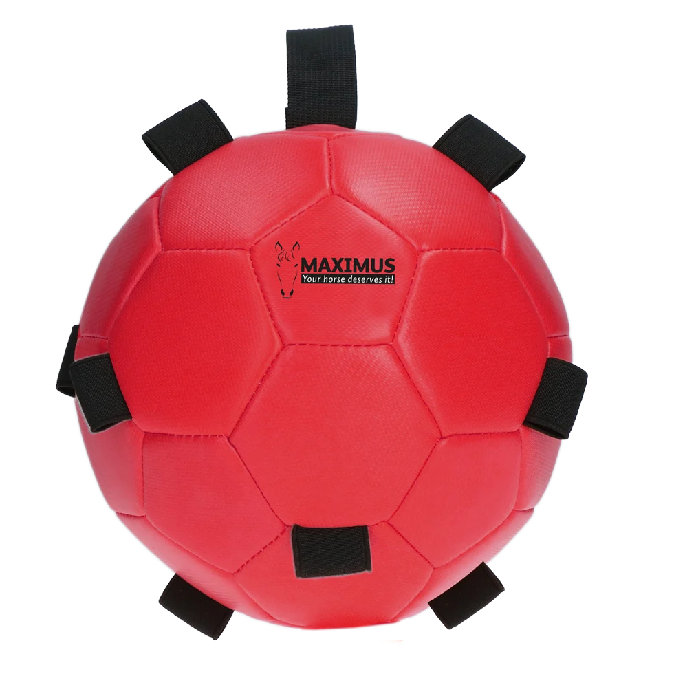 Míč na hraní pro koně s elastickými pásky, 19 cm, červený – Excellent Horse Fun Play Ball - Obrázek 2