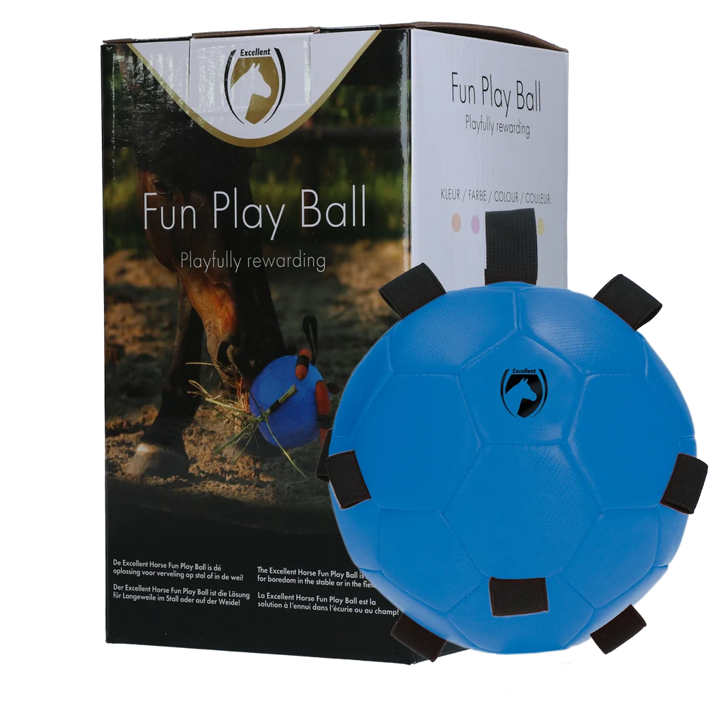 Míč na hraní pro koně s elastickými pásky, 19 cm, modrý – Excellent Horse Fun Play Ball - Obrázek 1