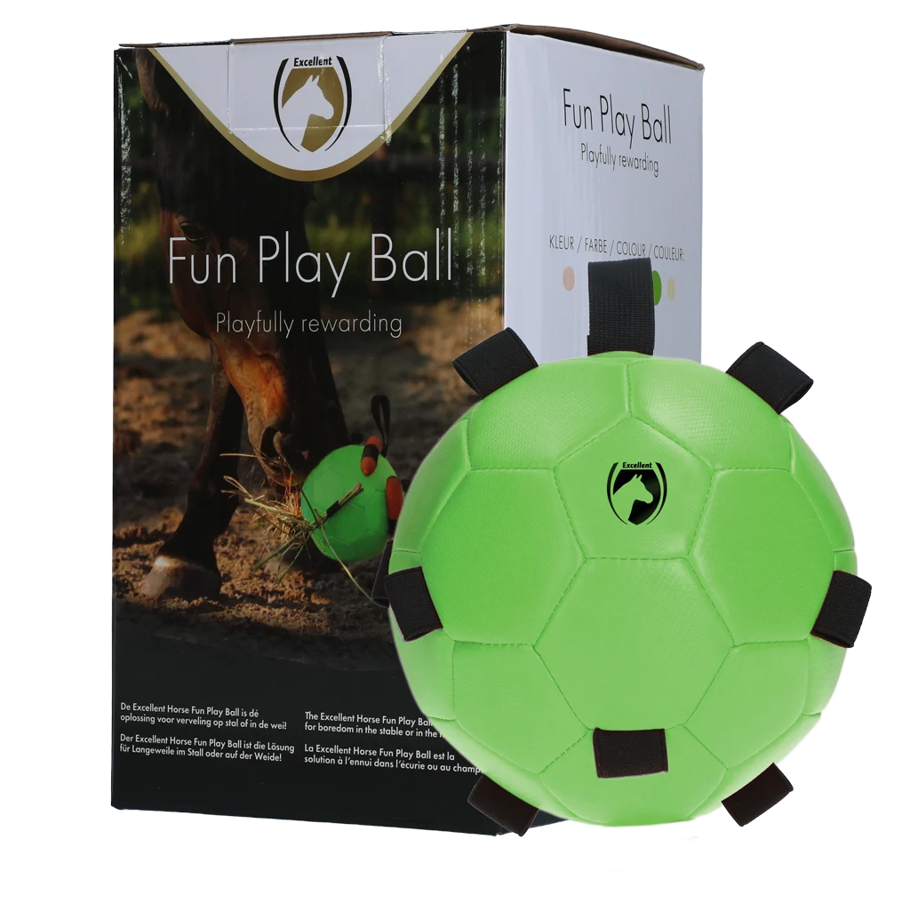 Míč na hraní pro koně s elastickými poutky, 19 cm, zelený – Excellent Horse Fun Play Ball - Obrázek 1