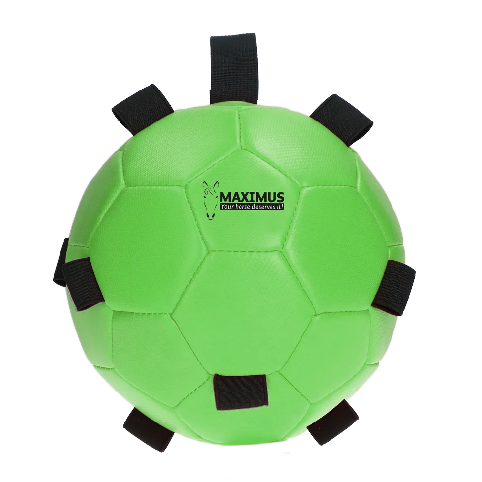 Míč na hraní pro koně s elastickými poutky, 19 cm, zelený – Excellent Horse Fun Play Ball - Obrázek 2
