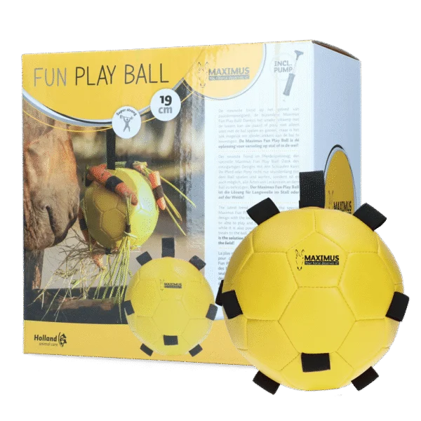 Hrací míč pro koně s elastickými pásky, 19 cm, žlutý – Excellent Horse Fun Play Ball