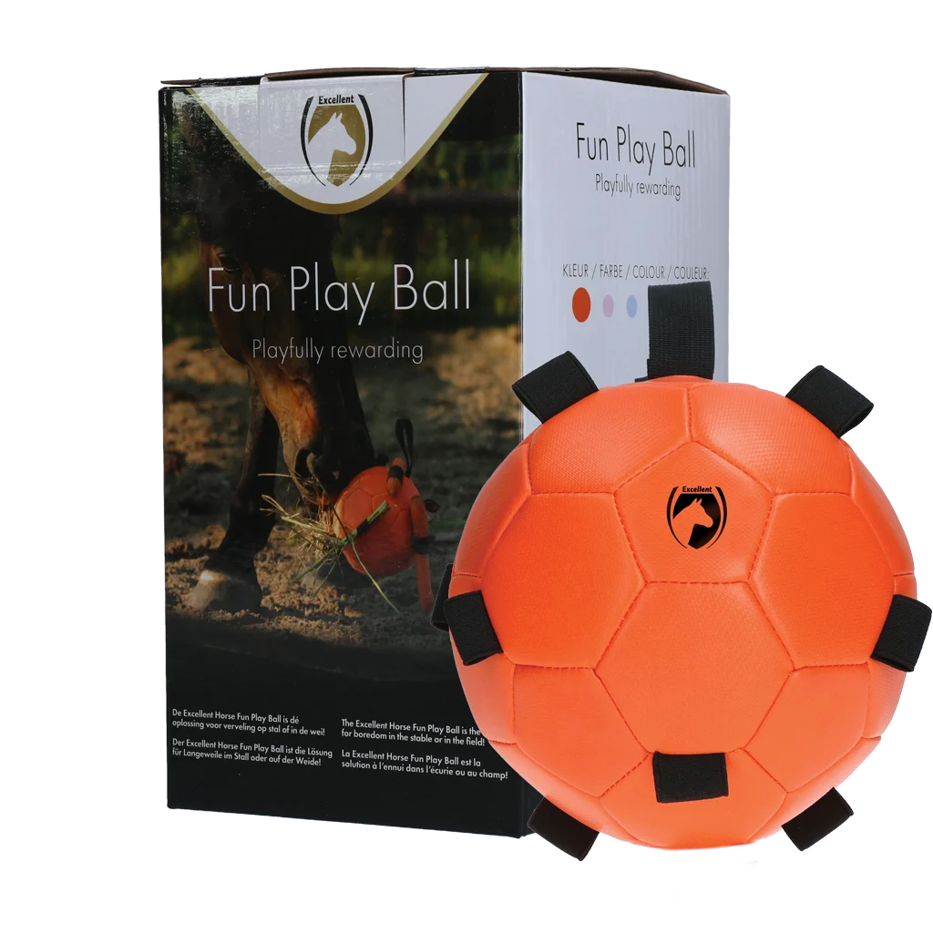 Hračka pro koně, míč s elastickými pásky, 19 cm, oranžová – Excellent Horse Fun Play Ball - Obrázek 1