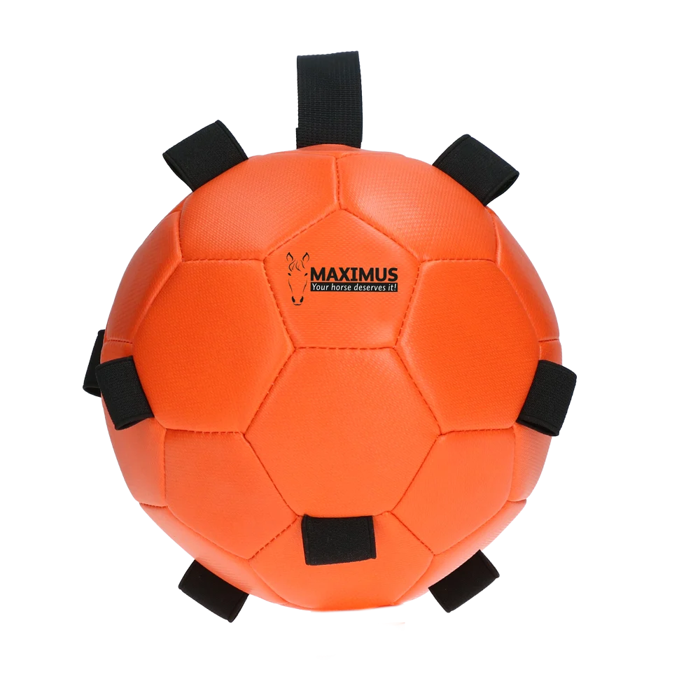 Hračka pro koně, míč s elastickými pásky, 19 cm, oranžová – Excellent Horse Fun Play Ball - Obrázek 2