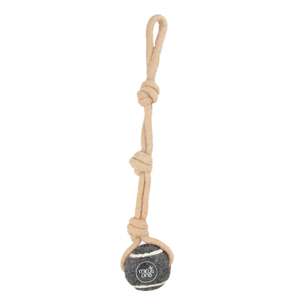 Tenisový míček s lanem, šedý – Minus One Dog Tennis Ball Rope Toy Single Grey - Obrázek 1