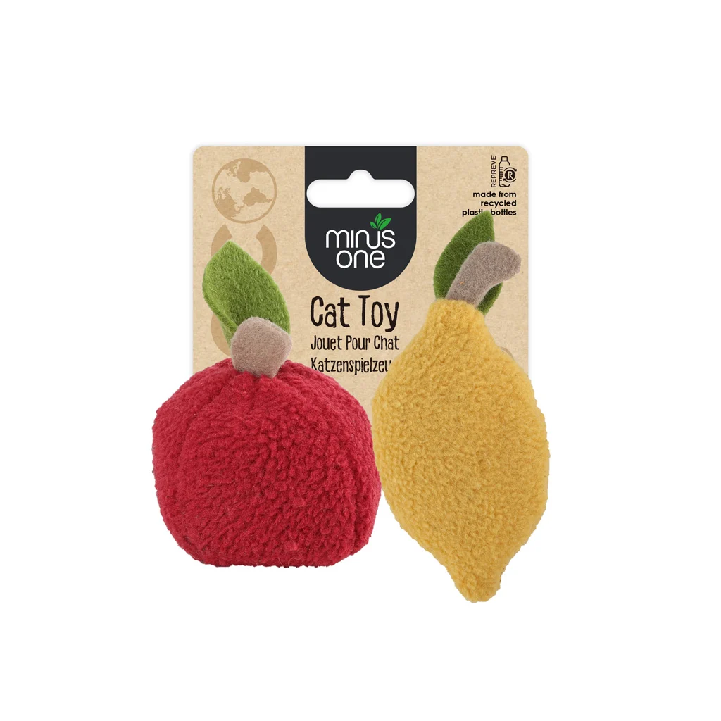 Kočičí hračky ve tvaru ovoce s kočičí mátou, citron a jablko, 2 kusy – Minus One Fruit Cat Toys Lemon & Apple - Obrázek 1