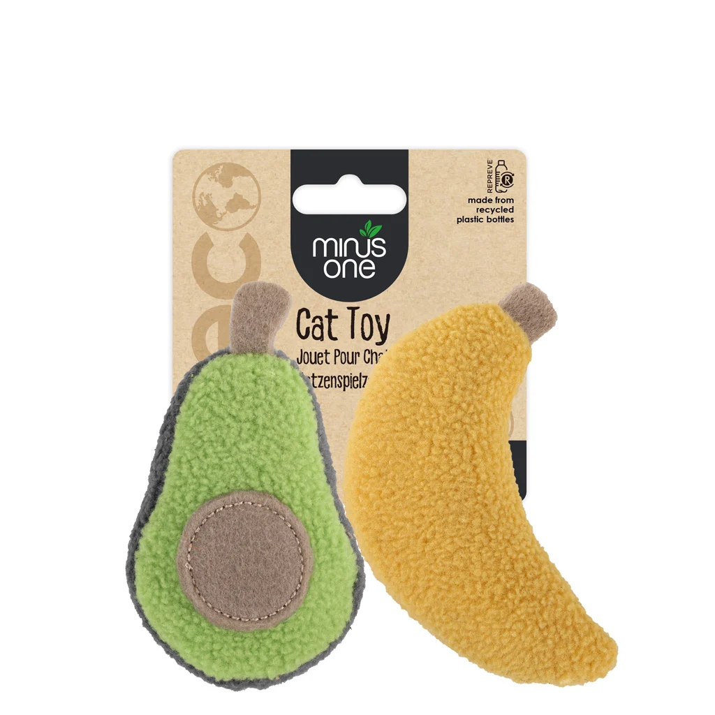 Hračky pro kočky ve tvaru ovoce s kočičí mátou, avokádo a banán, 2 ks – Minus One Fruit Cat Toys Avacado & Banana - Obrázek 1