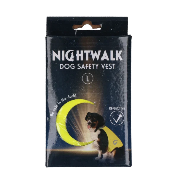 Bezpečnostní vesta pro psy s reflexními prvky a zapínáním na suchý zip, žlutá L – Nightwalk Safety Vest