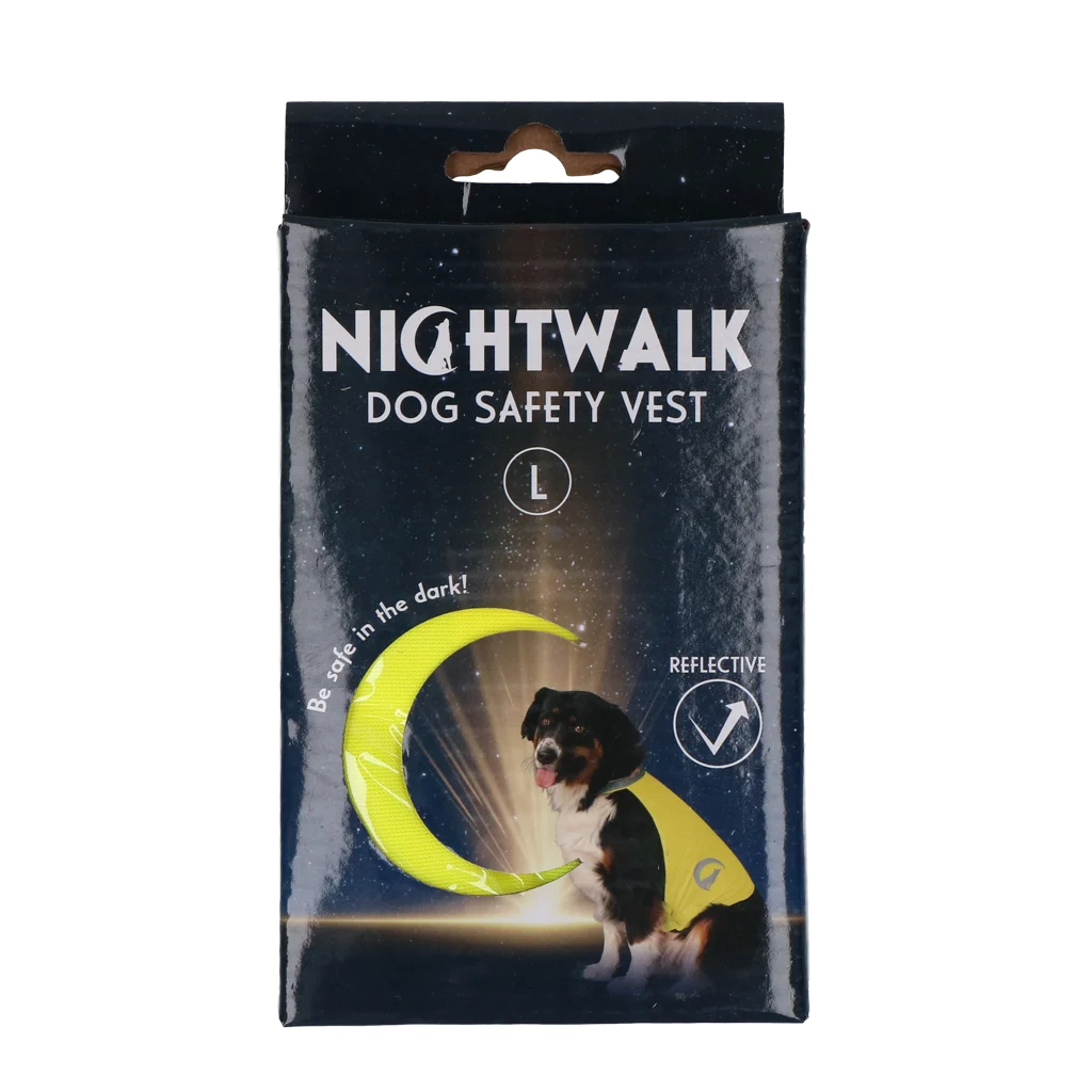 Bezpečnostní vesta pro psy s reflexními prvky a zapínáním na suchý zip, žlutá L – Nightwalk Safety Vest - Obrázek 1