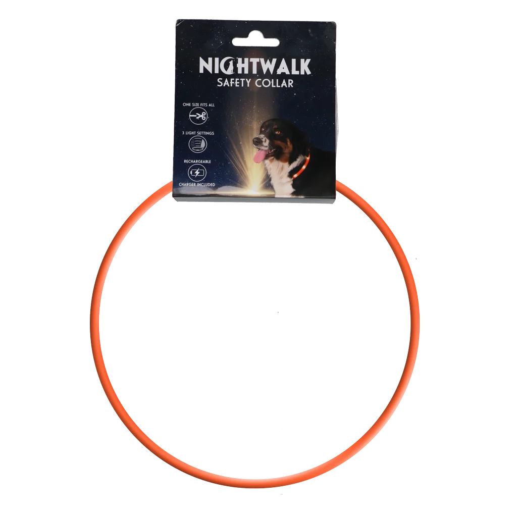 NIGH075.png Svítící obojek pro psy, dobíjecí, oranžový – Nightwalk Safety Collar - Obrázek 1