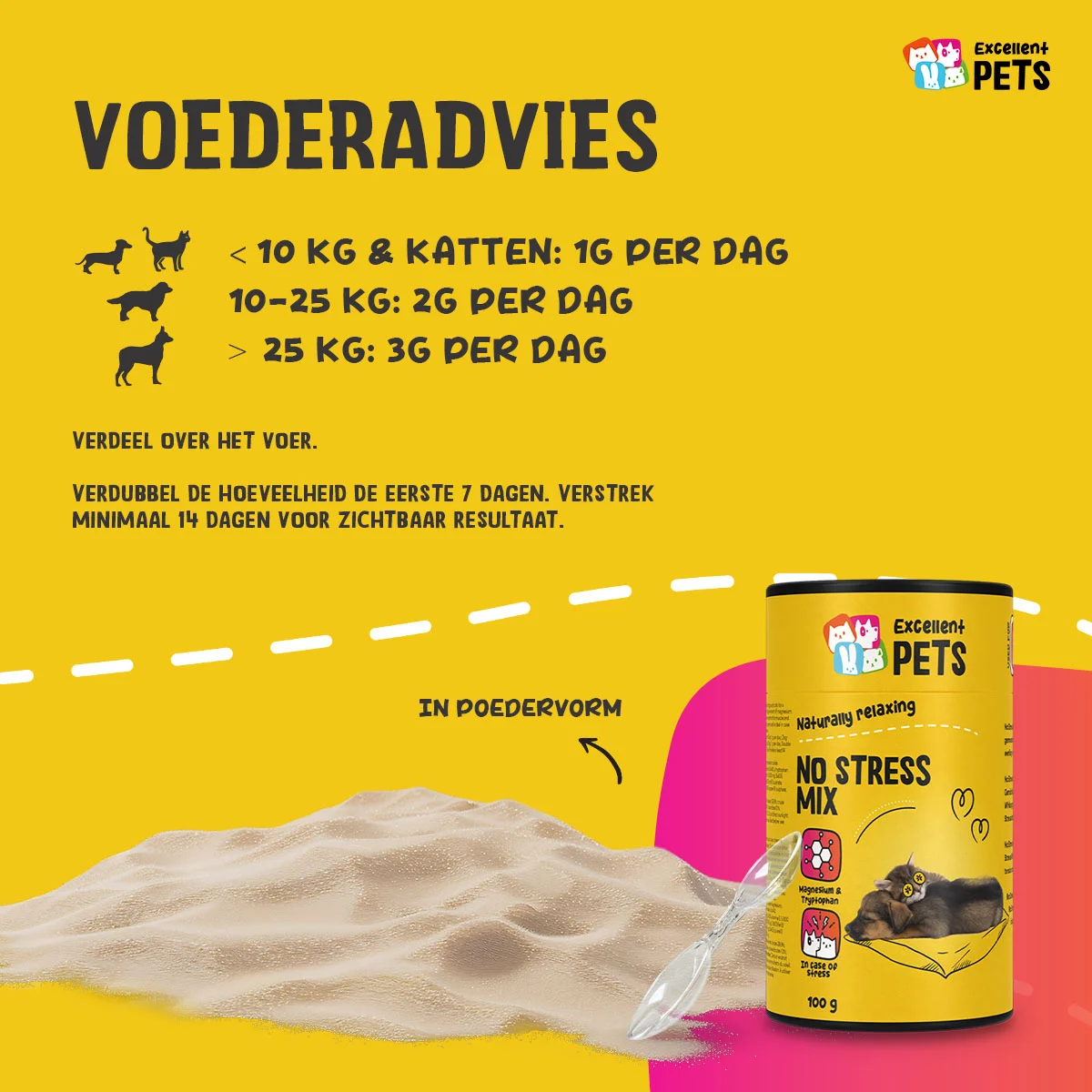 Doplňkový prášek pro psy a kočky při stresu, 100 g – Excellent Pets No Stress Mix - Obrázek 3