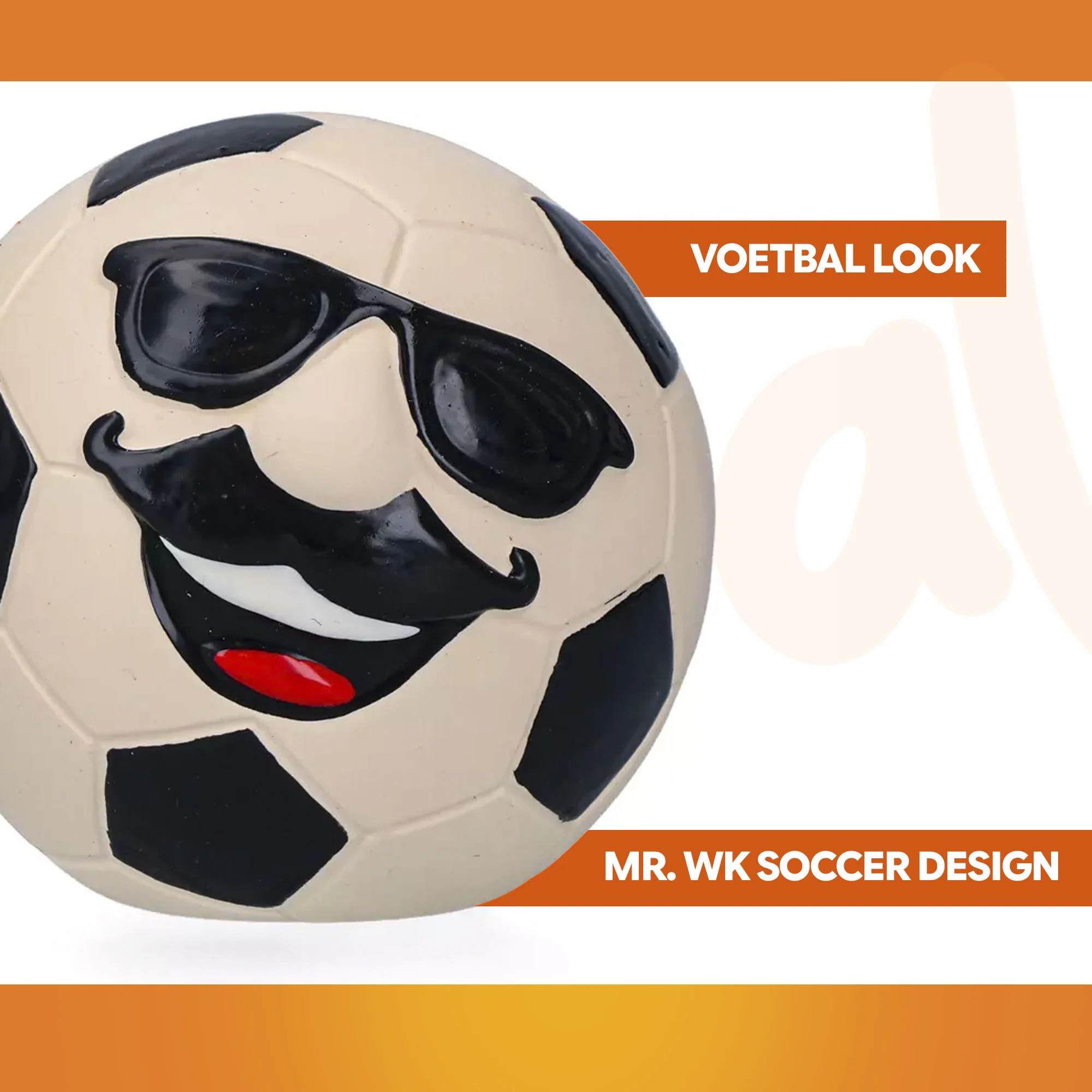 Latexová hračka pro psy s pískátkem, oranžová, L – Holland Mr. WK Soccer - Obrázek 3