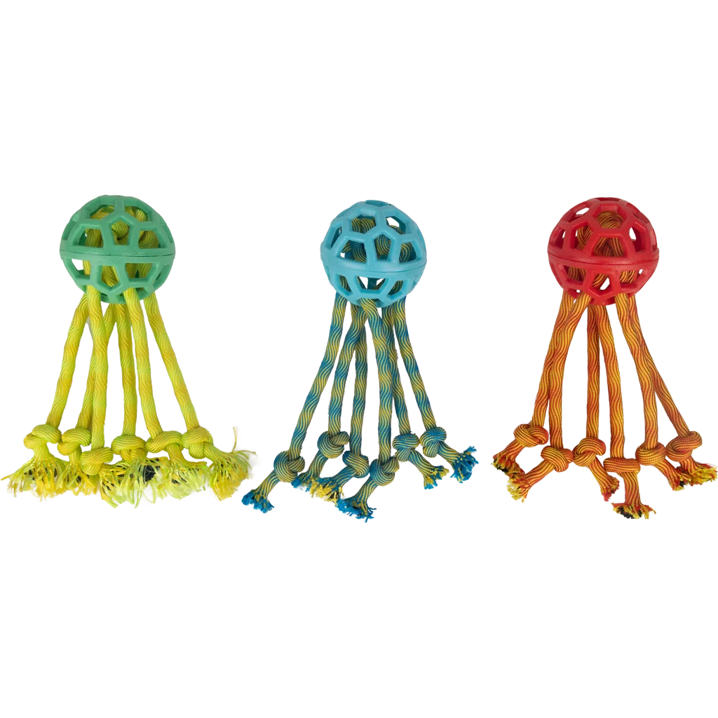 Psí míč s provazy na přetahování, náhodný výběr – Pawise Play-N-Tug Rope Octopus - Obrázek 1
