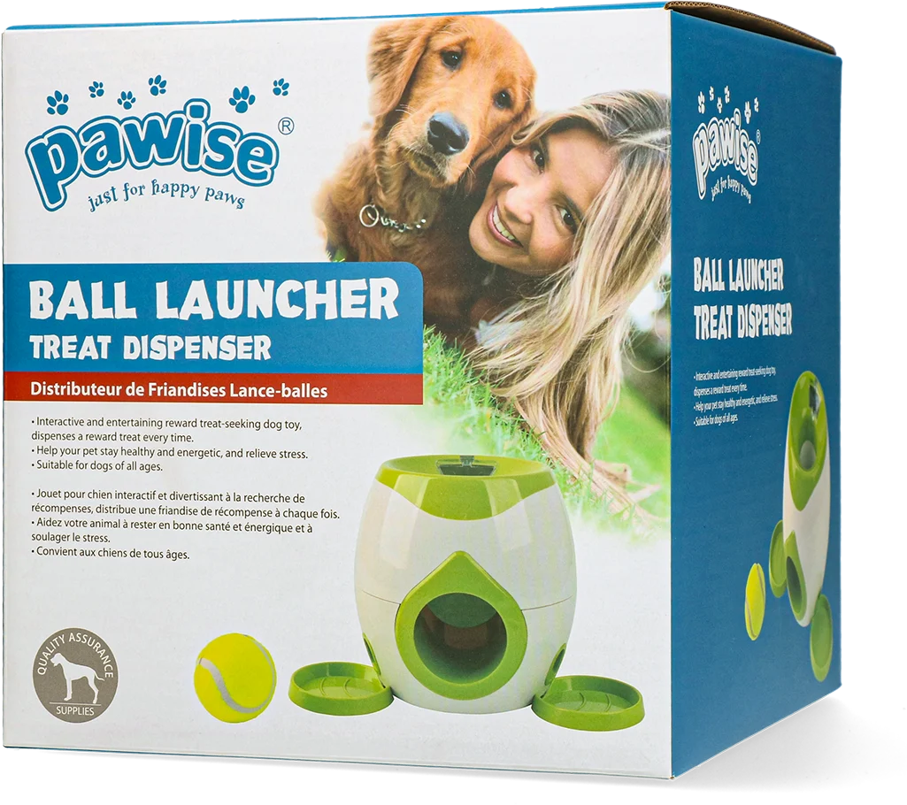 Házeč míčků s dávkovačem pamlsků a tenisovým míčkem – Pawise Ball Launcher Treat Dispenser - Obrázek 1