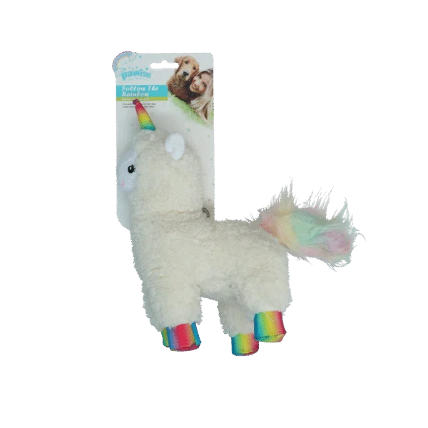 Plyšová lama pro psy s korunkou a pískátkem – Pawise Sequine Pet Lama