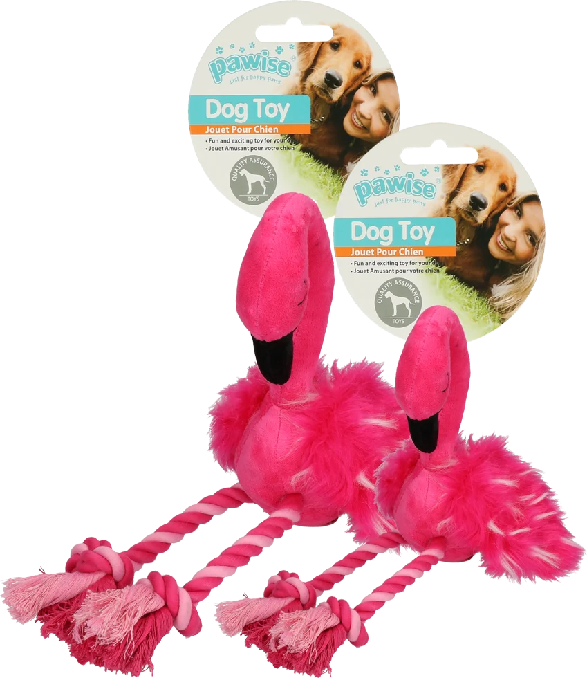 Plyšová hračka pro psy plameňák s pískátkem a provazovými nohami, růžová, cca 38 x 20 x 10 cm – Pawise Flamingo L - Obrázek 3